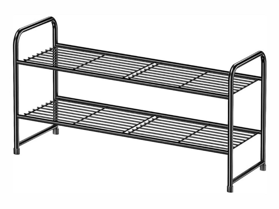 Entryway Metal Shoe Organizer 2 Tier Closet Storage Black Rack