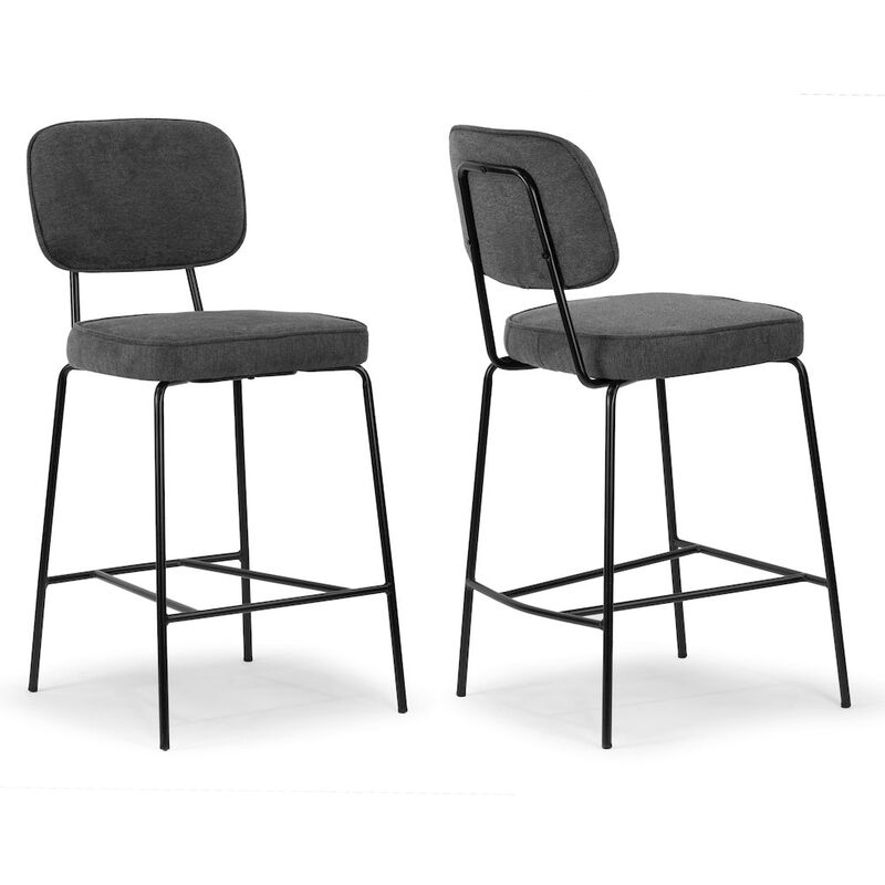 Glamour Home Set of 2 Avel Gray Fabric Counter Stool with Black Metal Legs