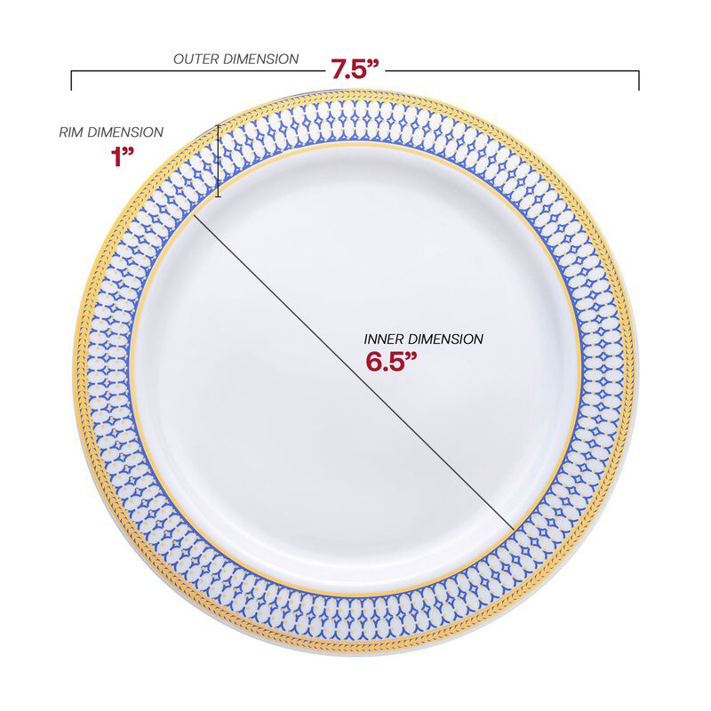 White with Blue and Gold Chord Rim Plastic Dinnerware Value Set (40 Sets) image number 3