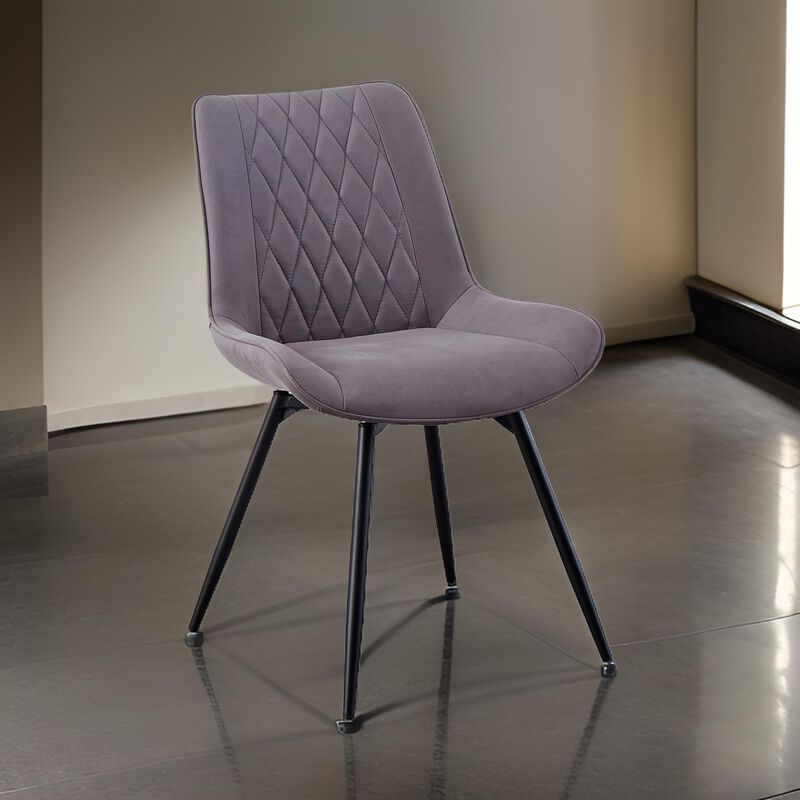 22 Inch Modern Side Chair, Set of 2, Gray Vegan Faux Leather, Swivel Seat - Benzara