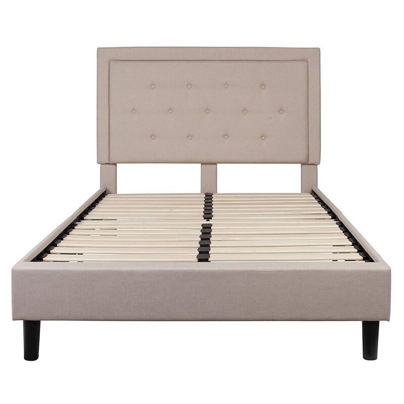 Fabric Upholstered Platform Bed Frame with Tufted Headboard