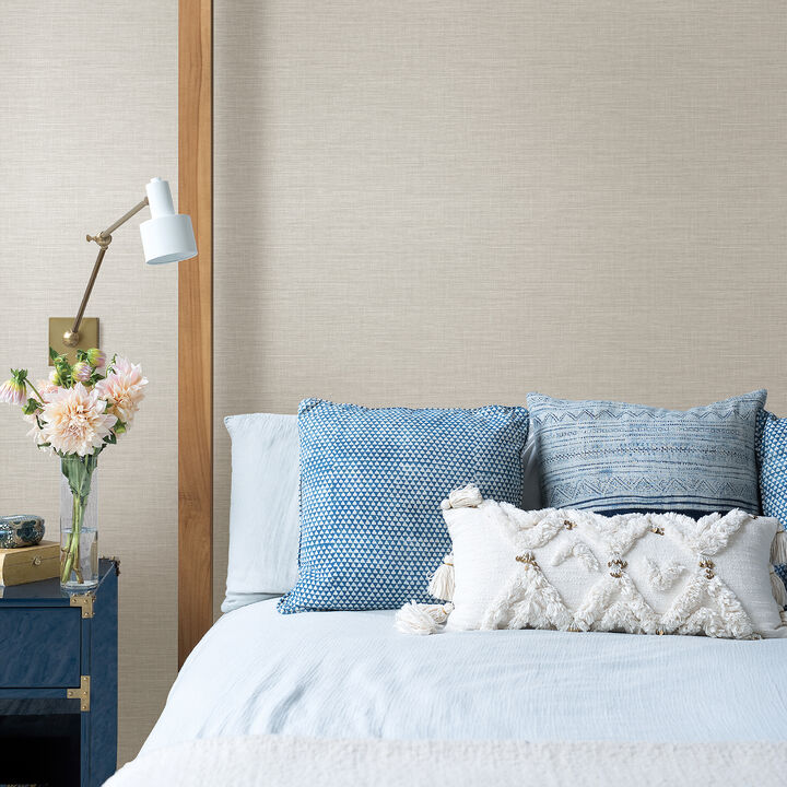 Exhale Light Grey Faux Grasscloth Wallpaper