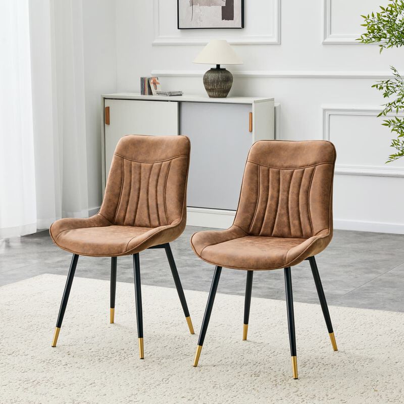 Set of 2 High Back Dining Chairs Faux Leather Channel Stitched Side Chairs with Metal Legs Adjustable Non Slip Feet image number 3
