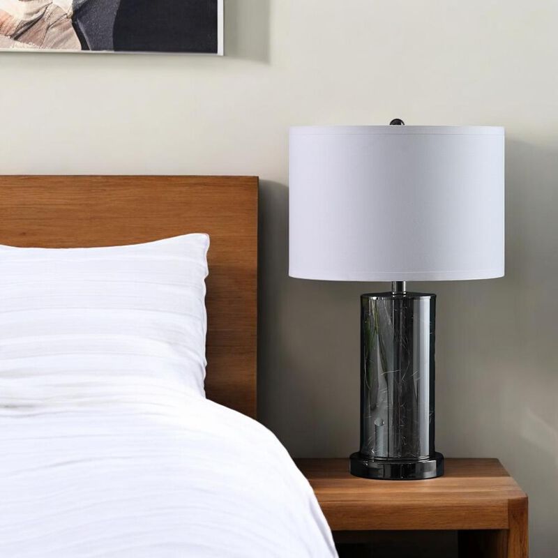 Hivvago 21" Glass LED Cylinder Table Lamp with Nightlight and White Drum Shade