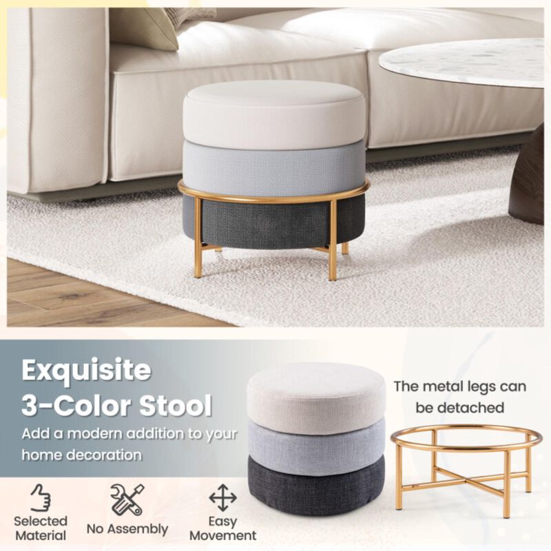 Hivvago Upholstered Linen Fabric Ottoman with Gold Metal Legs and Anti-slip Foot Pads