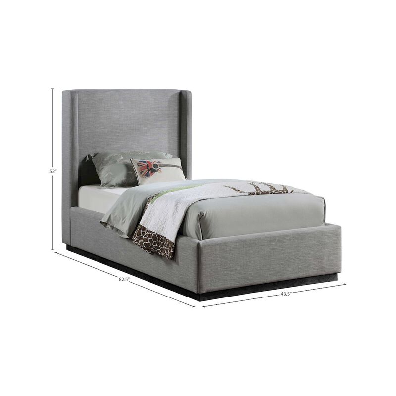 Meridian Furniture Flynn Grey Linen Textured Fabric Twin Bed