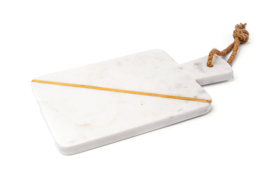12 x 7 White Marble Single Brass Inlay Charcuterie Board with Handle