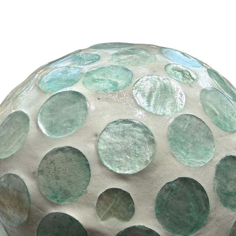 Decorative Balls Set Of 3 Aqua Capiz Shell 4 Inch Coastal Orbs Bowl Fillers image number 3