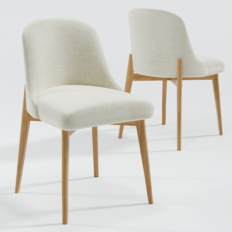 Drum Willin Upholstered Modern White Dining Chairs with Oak Leg (Set of 2)