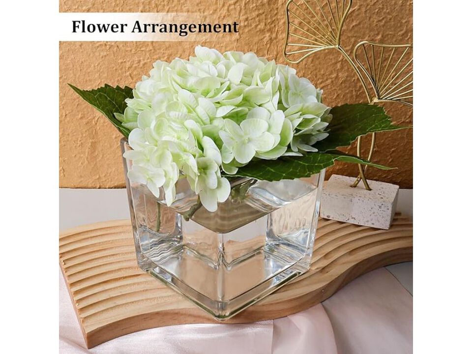 Set of 6 Clear Square Glass Vases &ndash; 5"x5" Wedding Centerpieces & Candle Holders