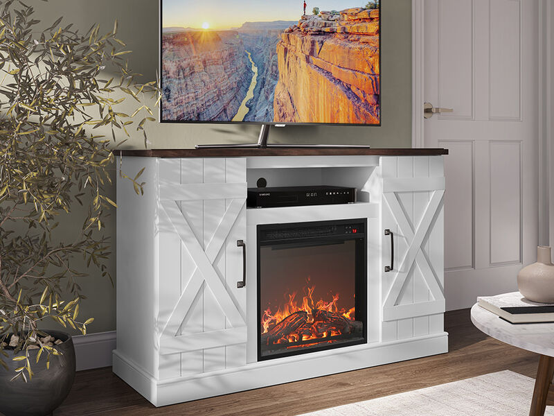 BELLEZE 47" TV Stand with 18" Electric Fireplace Heater & Media Entertainment Center Console Table for TV up to 50" with Open Storage Shelves & Cabinets - Veropeso