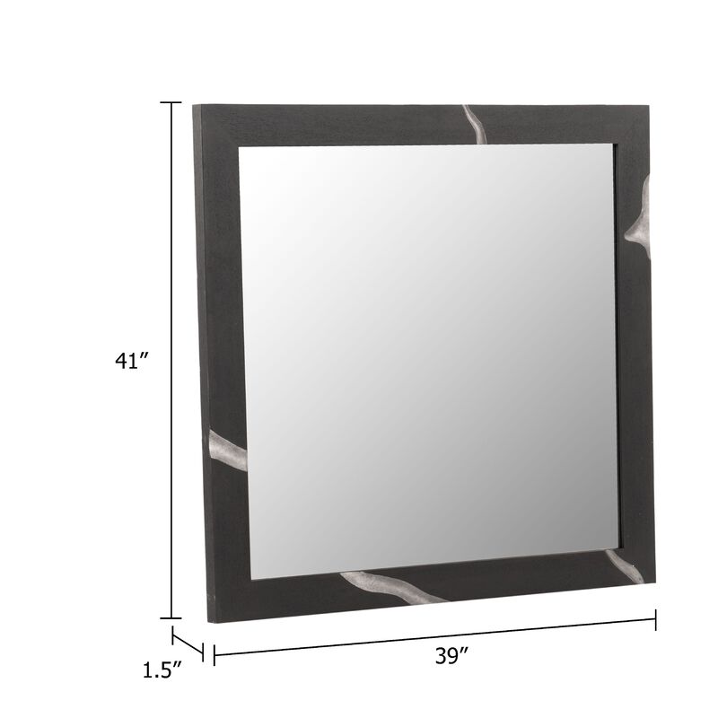 Cid Exie Mirror, 39 Inch Matte Brown Veneer Frame, Silver Accents - Benzara