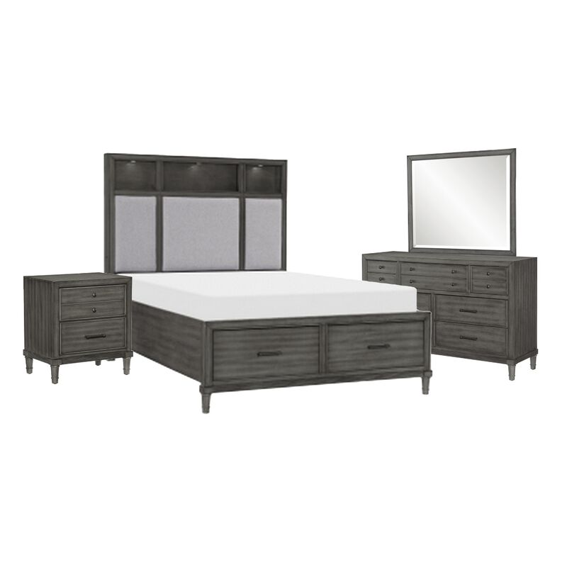 Celia 4 Pc Queen Size Storage Bedroom Set, LED-Lit, USB Ports, Warm Gray image number 0