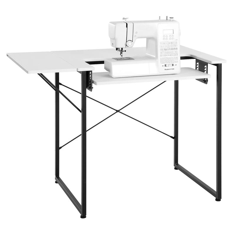 Sewing Table with Foldable Side Shelf, Adjustable Shelf and Steel Legs image number 3
