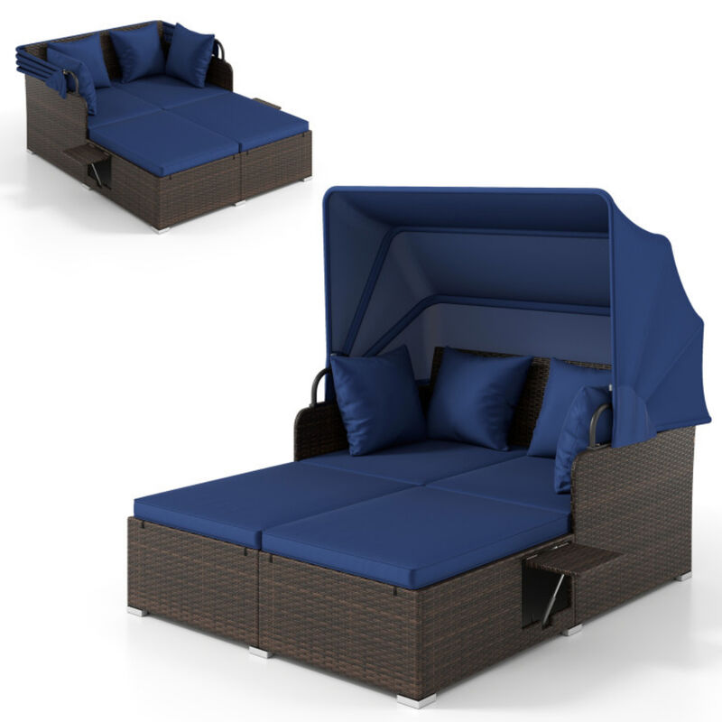 Patio Rattan Daybed with Adjustable Canopy and Built-In Side Tables image number 3