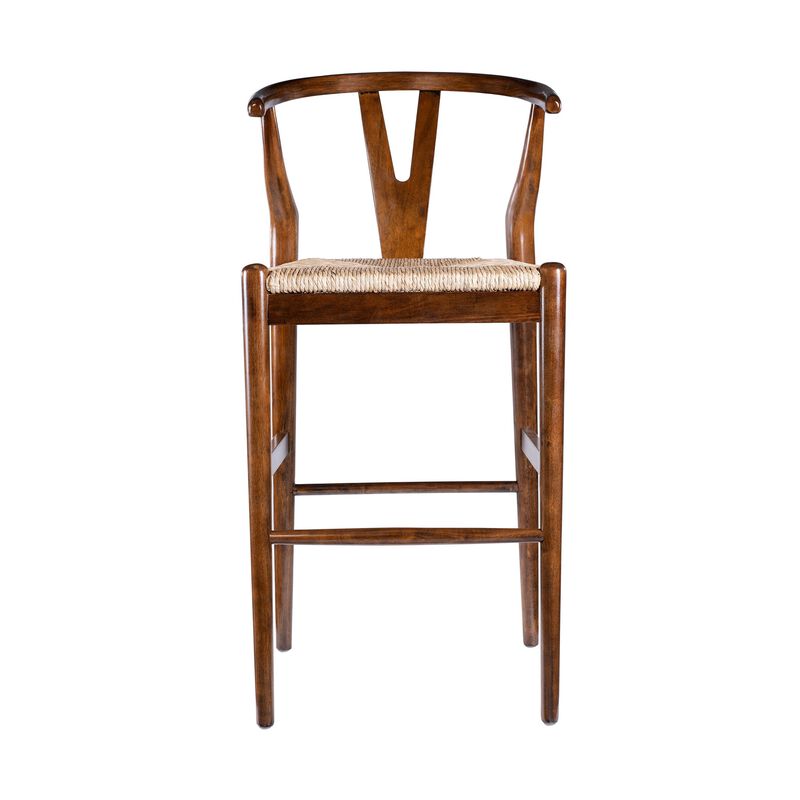 Cera Barstool Chair Set of 2, Handwoven Rope Seat, Cappuccino Brown - Benzara image number 1