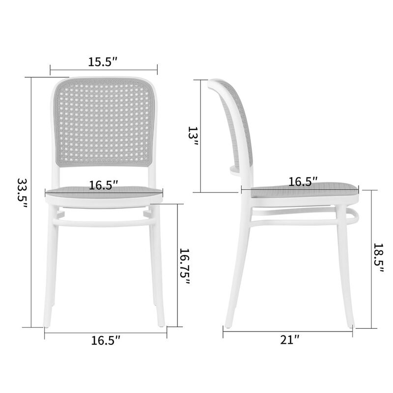 Glamour Home Set of 2 Balto White Plastic Dining Chair with Rattan Detail