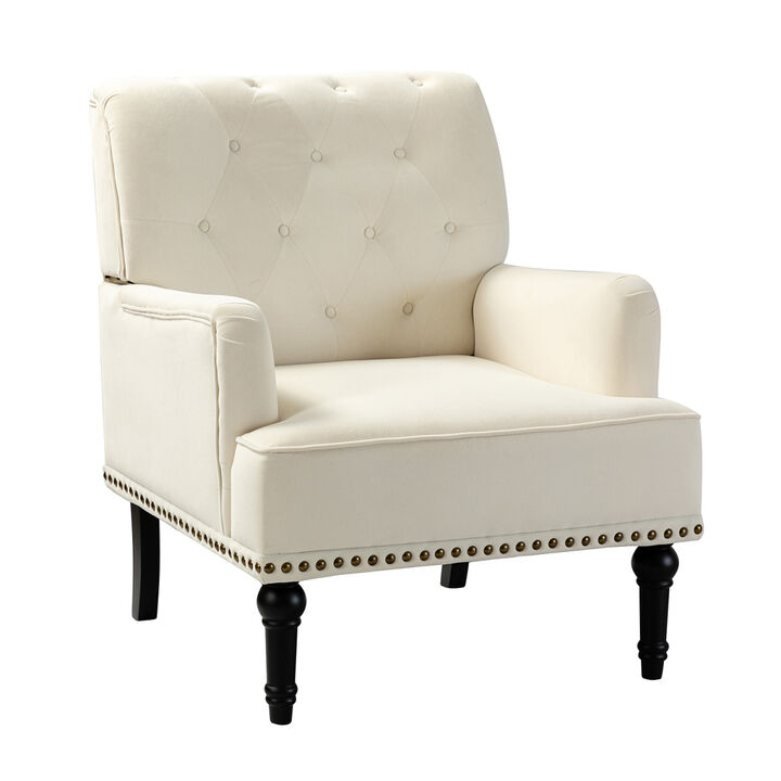 Dryades Armchair with Rubberwood Legs and Nailhead Trim