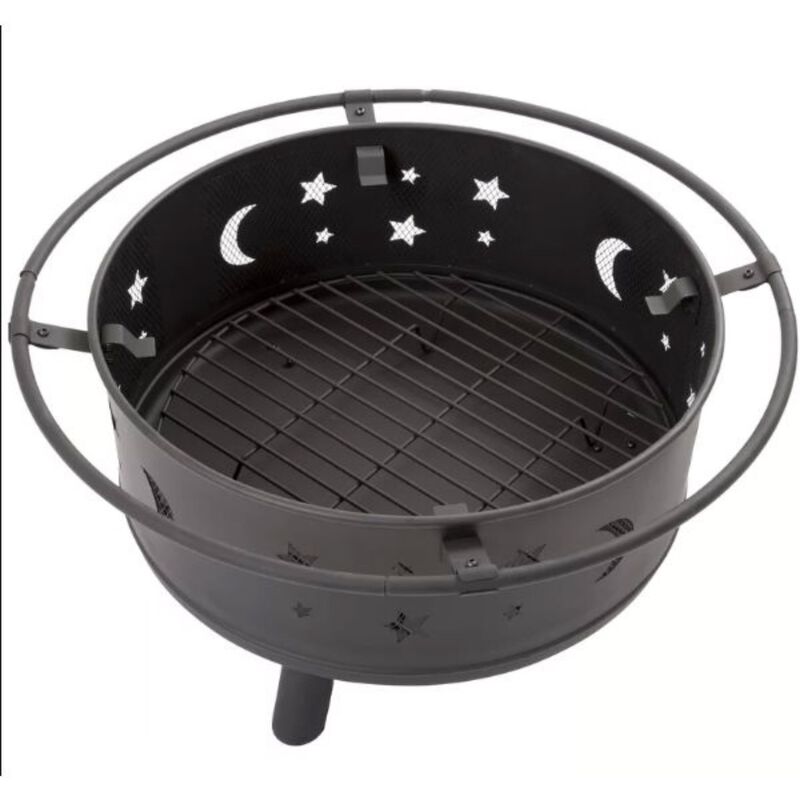 QuikFurn Heavy Duty Steel Metal Wood Burning Fire Pit with Moon and Stars Cutouts
