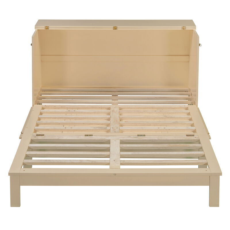 Whisen Modern Design Queen Size Murphy Bed, Folded into a Cabinet with Large Drawers