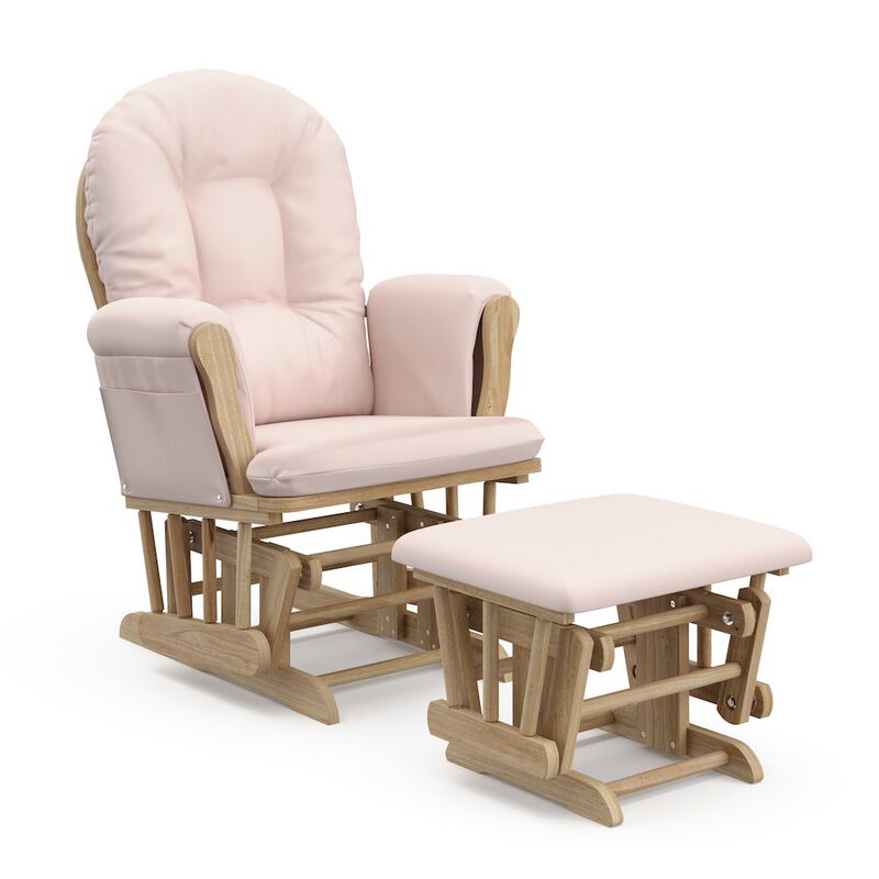 Storkcraft Hoop Glider and Ottoman - Natural with Pink