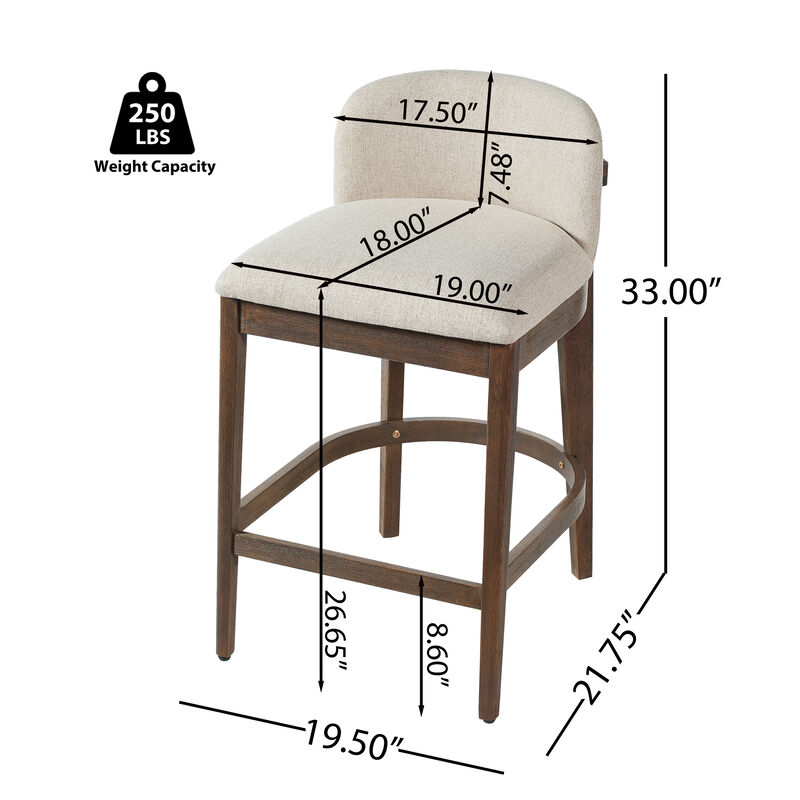Christopher Knight Home Truda Farmhouse Rubberwood Upholstered Counter Stools with Curved Backrest (Set of 4) image number 2