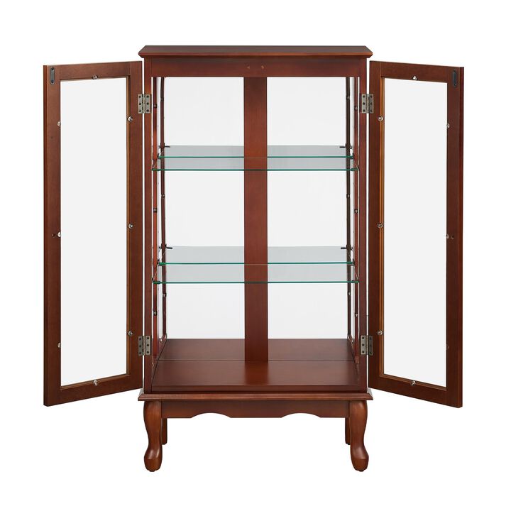 Curio Cabinet Lighted Display Cabinet with Adjustable Glass Shelves and Mirrored Back Panel