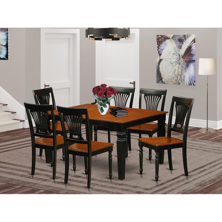 7 Pc Dining Room set with a Dining Table and 6 Wood Kitchen Chairs in Black