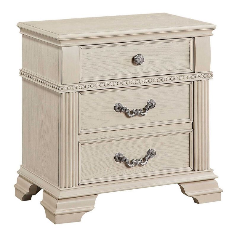 2pc King Bedroom Set, Antique White Wood, Nightstand image number 3