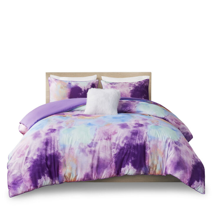 Gracie Mills Orion Dreamscape Watercolor Tie Dye Comforter Set with Cozy Throw Pillow