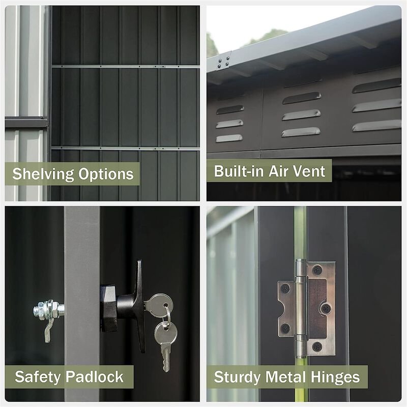 CLIHOME 5x3Ft Outdoor Storage Shed,with Sloping Roof Galvanized Steel Frame Backyard Tool Storage Room image number 2