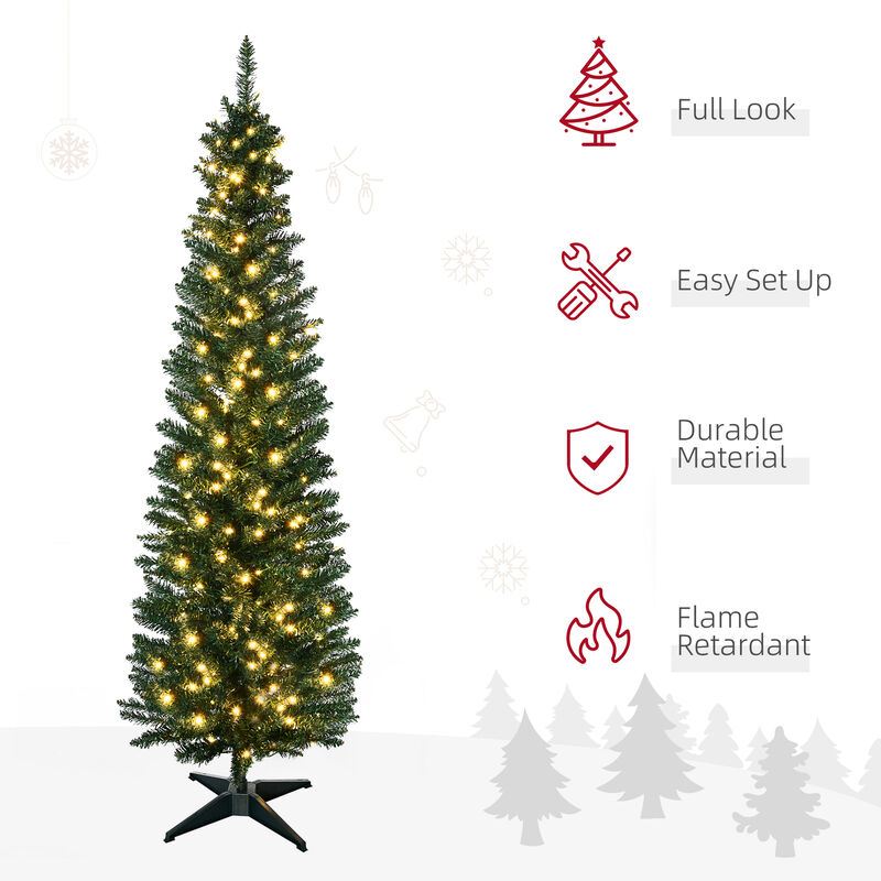 BreeBe 5FT Slim Pre-Lit Pencil Christmas Tree with Warm White LEDs image number 3