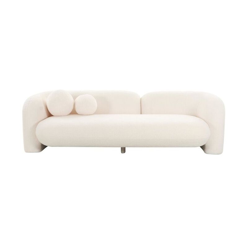 Starlight Canyon Home Beige Fluffy Round Couch For 6 With Faux Fur And Pillows, Modern Sofa Style