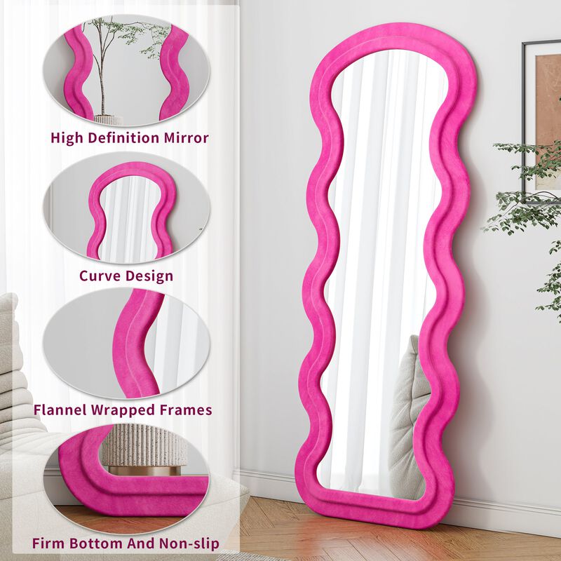 Flannel Full Length Wave Floor Mirror with Stand for Bedroom and Living Room Hanging or Leaning image number 4