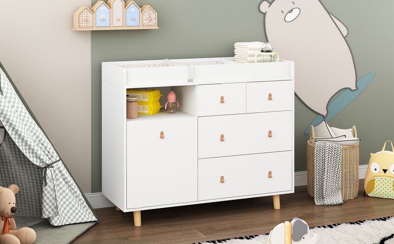 FUFU&GAGA White 4-Drawer Kids Dresser with Changing Table ,Nursery Storage Solution（45" W x 18" D x 37" H ), White