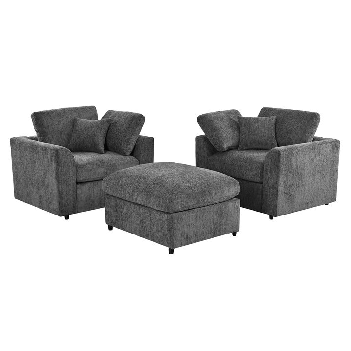 Merax 3-Piece Chenille Chair & Ottoman Set with Pocket Springs &ndash; 2 Accent Chairs