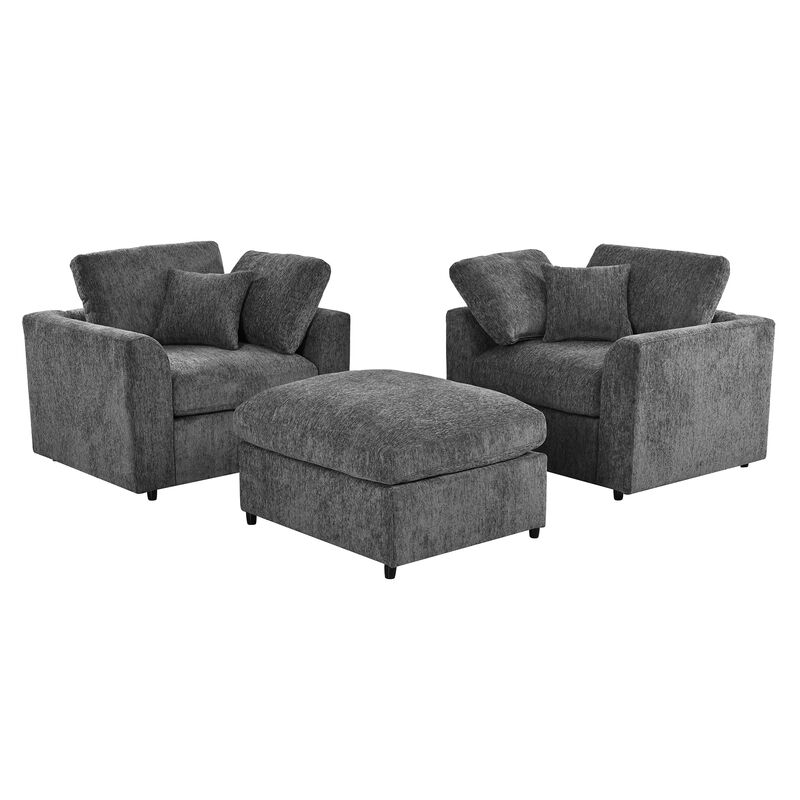 Merax 3-Piece Chenille Chair & Ottoman Set with Pocket Springs &ndash; 2 Accent Chairs image number 0
