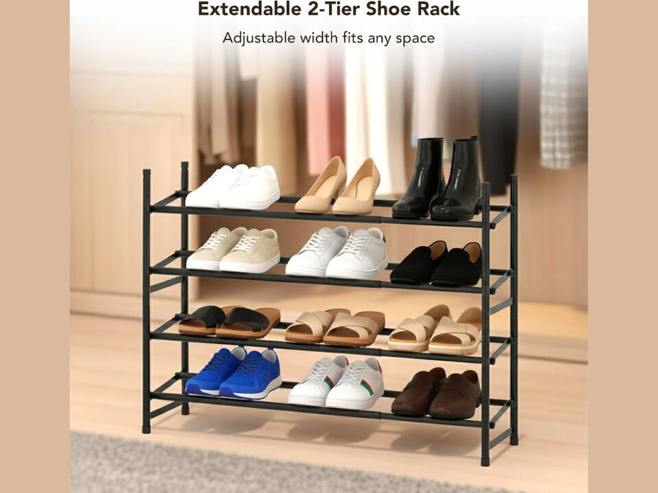 Entryway Metal Shoe Organizer 4 Tier Adjustable Shelves Closet Storage
