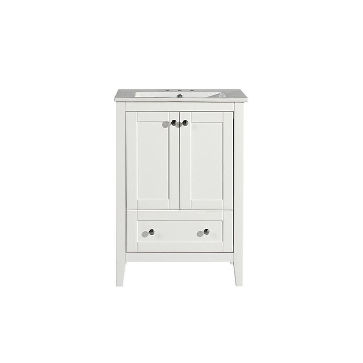 Cannes 24 in. White Bathroom Vanity with 3-Hole Ceramic Sink Top