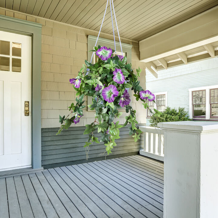 20" Purple Petunia UV Protected Artificial Hanging Floral Bush