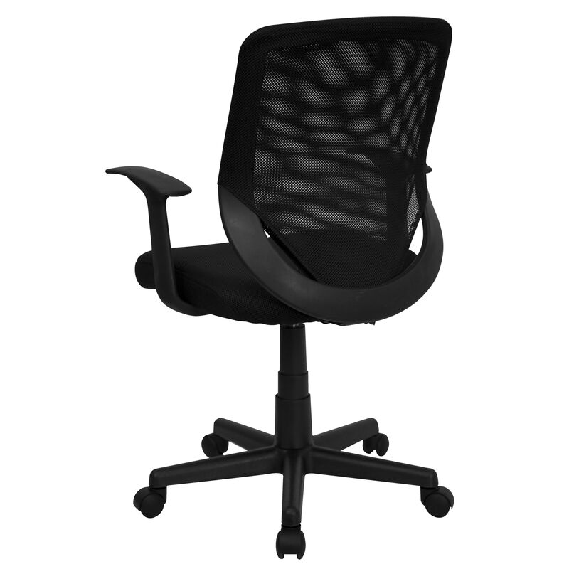 Norris Mid-Back Black Mesh Tapered Back Swivel Task Office Chair with T-Arms image number 5