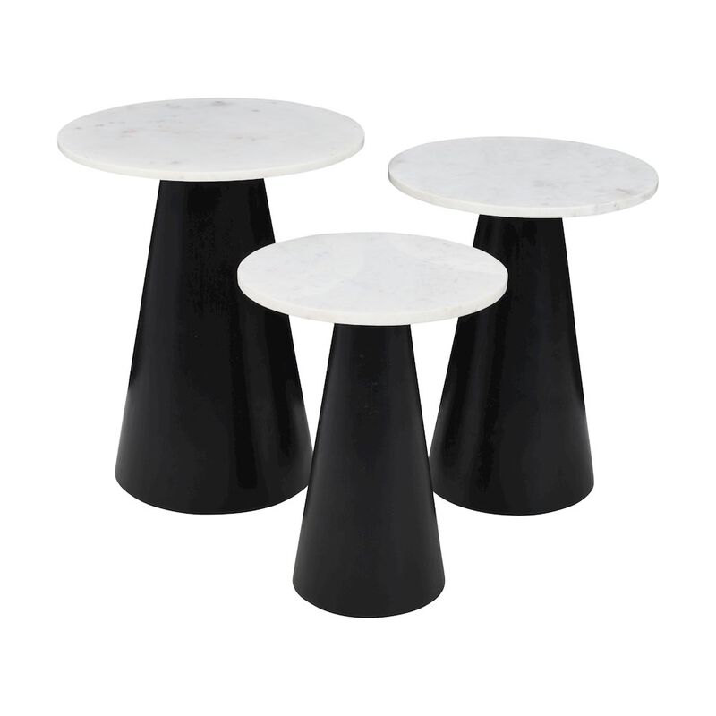 Jofran Nolan Marble Top Three Pack Solid Wood Accent Table Set