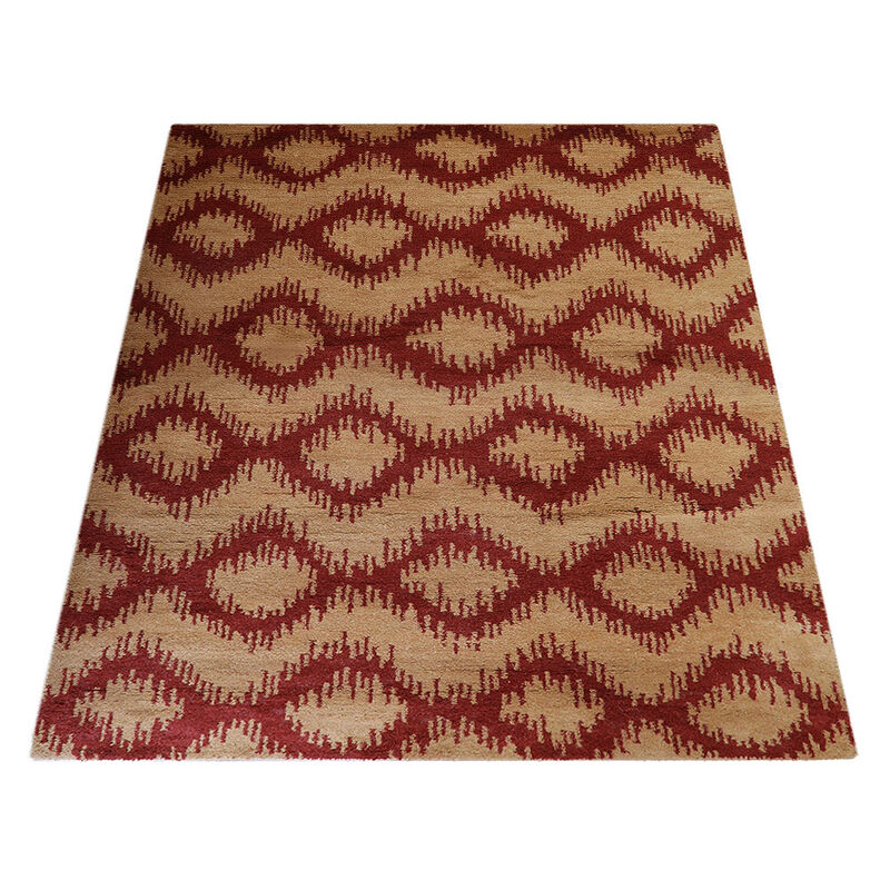 HAND KNOTTED WOOL Geometric AREA RUGS  - Rectangle Shape, Geometric Modern, Medium Pile Handmade Area Rugs for Living Room, Bed Room (N00165) image number 2