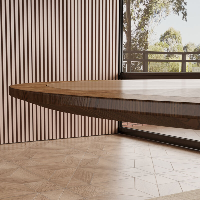 Round Dining Table with Leather Base for Dining Room 59.05" Brown & Beige Base