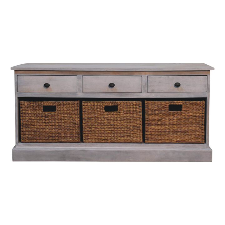 Artisan Furniture Solid Wood Acid Wash Basket Storage Cabinet