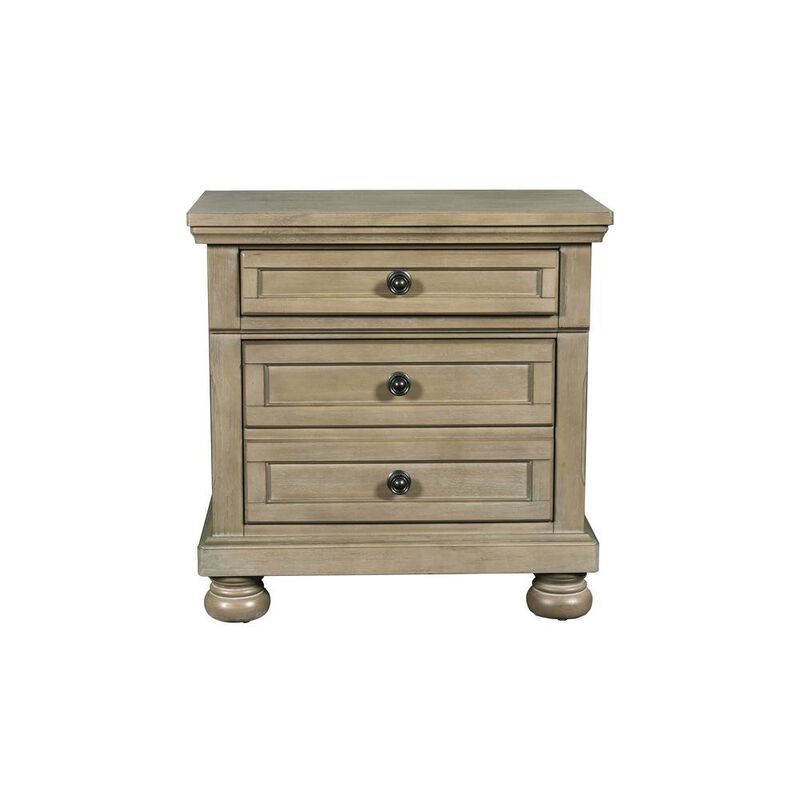 Gray Wood Nightstand with Drawers &ndash; Classic 3 Drawer Bedroom Side Table image number 3