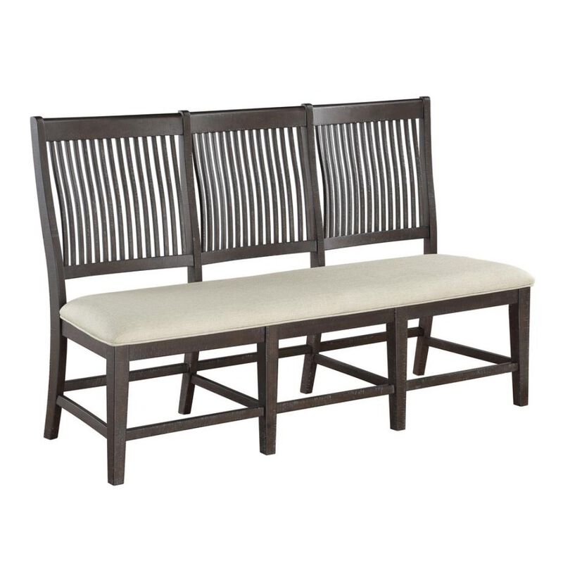 Best Quality Furniture Rustic brown big side bench with wood back and beige linen fabric