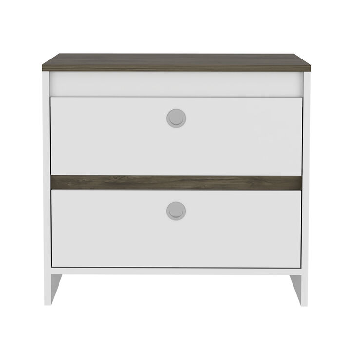 DEPOT E-SHOP Bacopa Nightstand, Two Drawers, White / Dark Brown