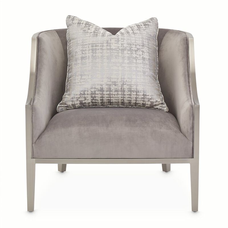 Michael Amini Roxbury Park Velvet Accent Chair - Gray Pearl/Stainless Steel