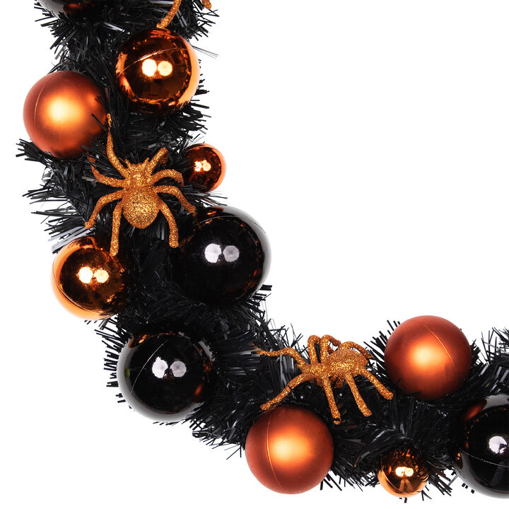 Orange Spiders and Ornaments Halloween Wreath  18-Inch  Unlit
